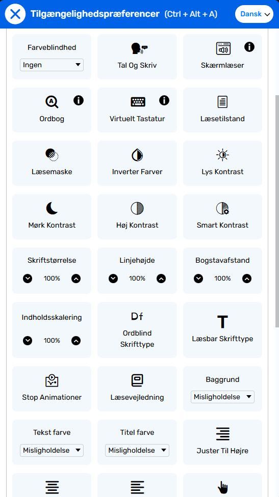 Tilgængelighedspræferencer widget preview